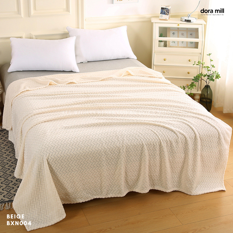 Dora Mill Plain Flannel Jacquard Blanket - Sesuai untuk Pejabat /Perjalanan/Sofa #BXN