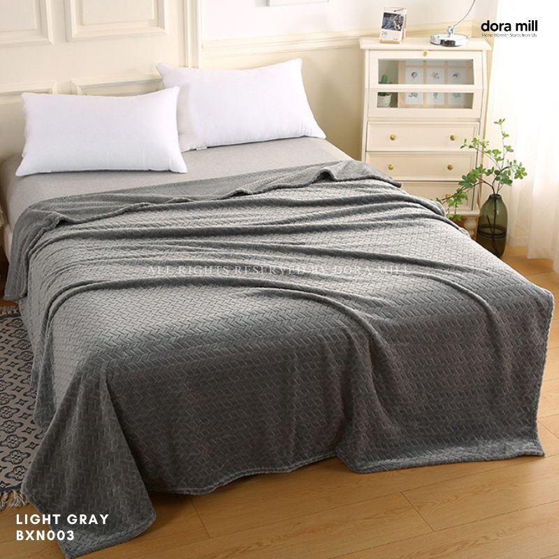 Dora Mill Plain Flannel Jacquard Blanket - Sesuai untuk Pejabat /Perjalanan/Sofa #BXN