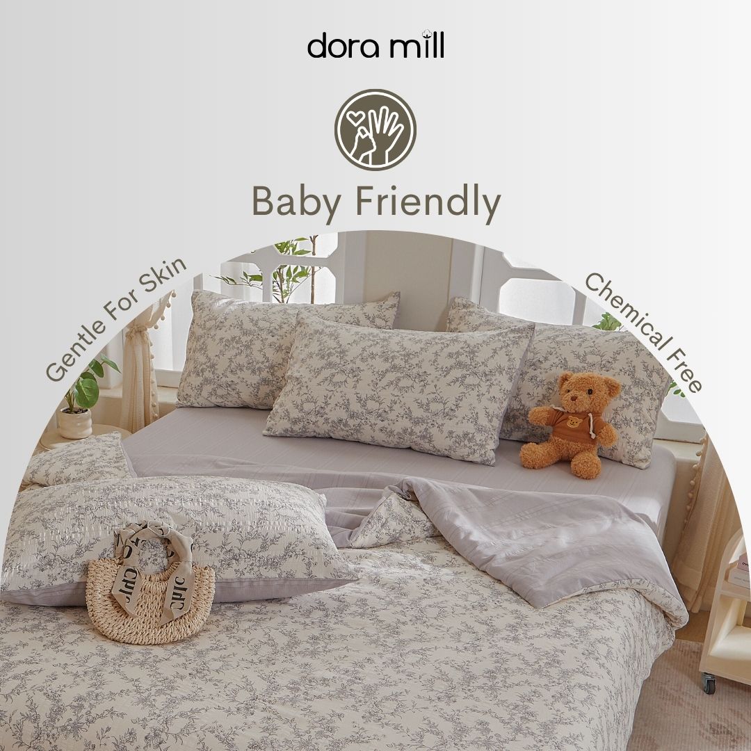 DORAMILL Cloud Cotton Quilt Cover Fitted Bedsheet Set #BQC