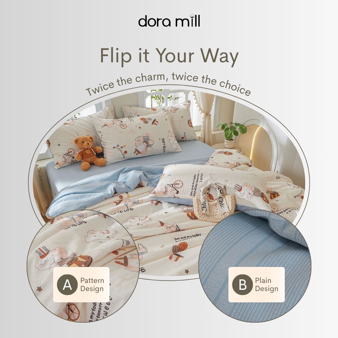 DORAMILL Cloud Cotton Quilt Cover Fitted Bedsheet Set #BQC