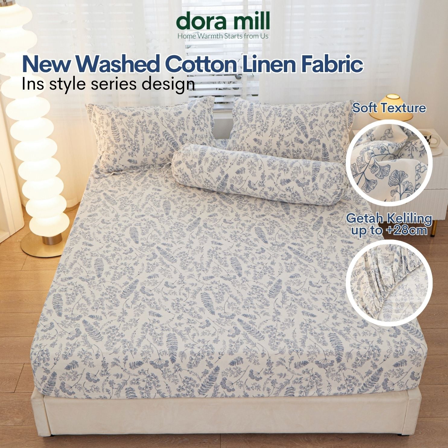 DORAMILL Wash Cotton Linen Ins Style Fitted Bedsheet #DAS