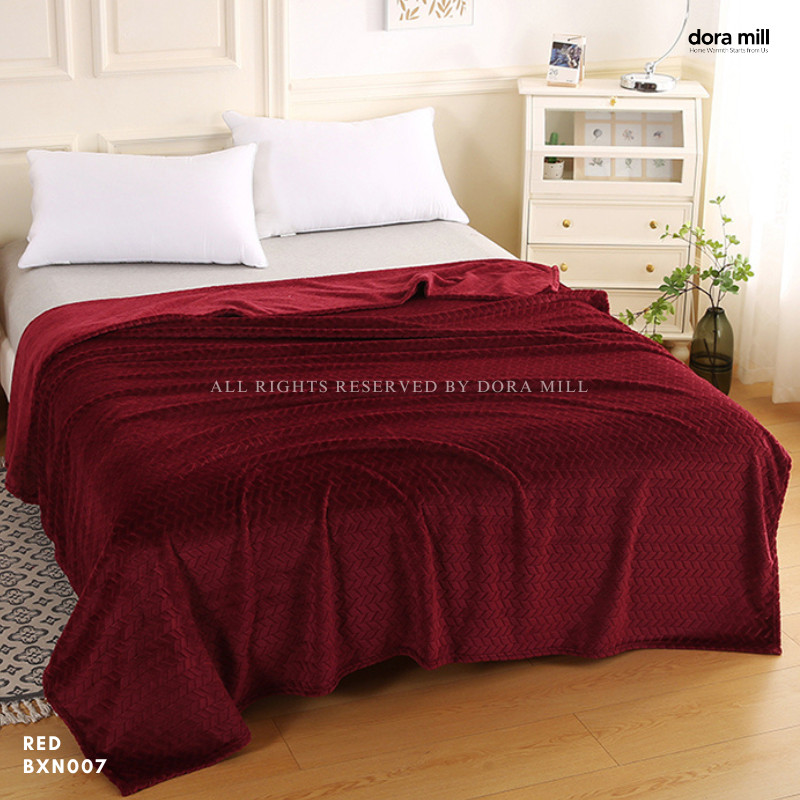 Dora Mill Plain Flannel Jacquard Blanket - Sesuai untuk Pejabat /Perjalanan/Sofa #BXN