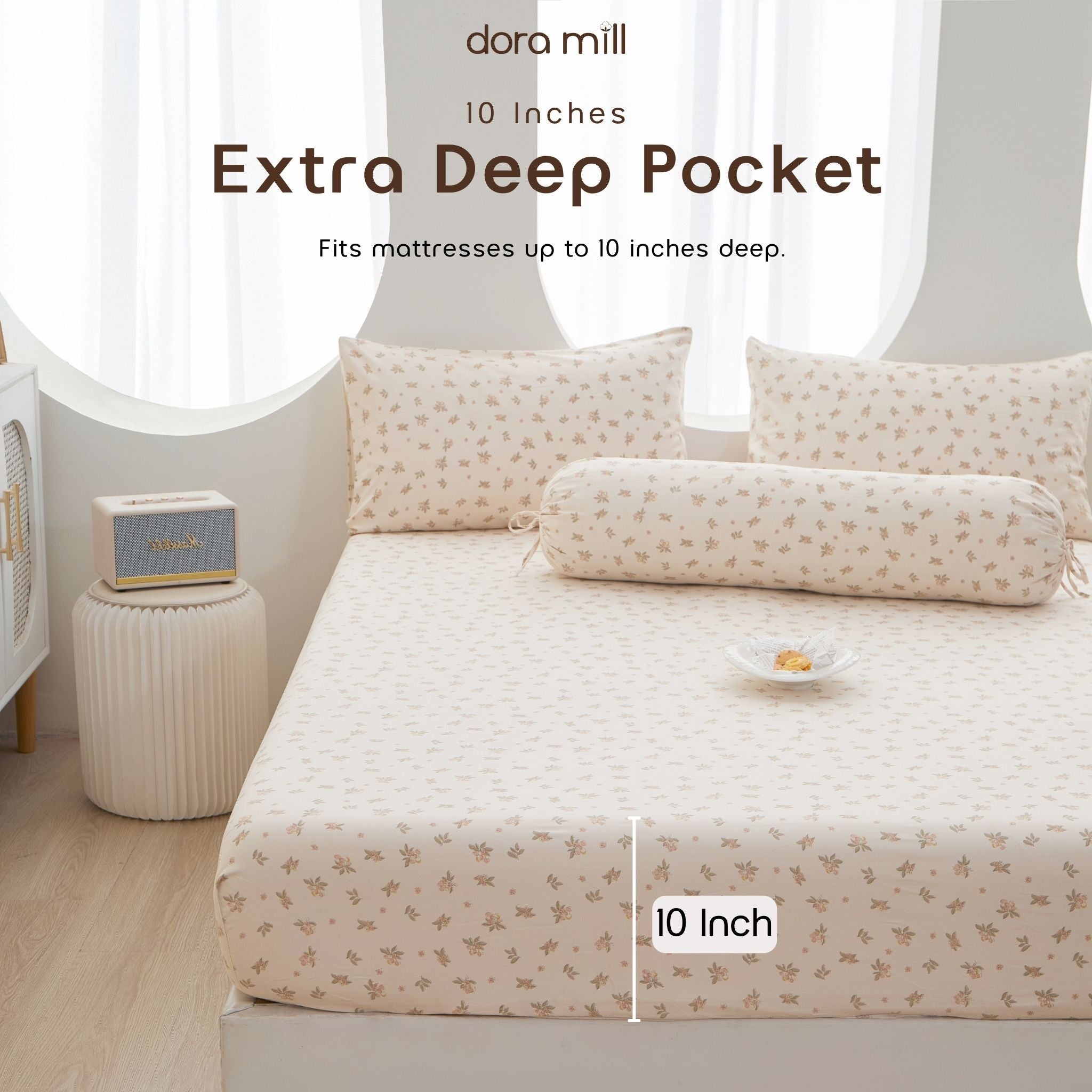 Knitted Cotton Fitted Bedsheet set w/Pillow case & Bolster case