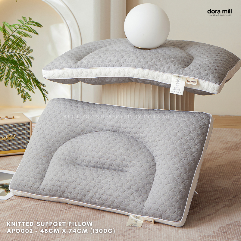 Dora Mill Firm Knitted Jacquard Cervical Pillow – Ergonomic & Hotel-Style & Soft Support (1300G) #APO