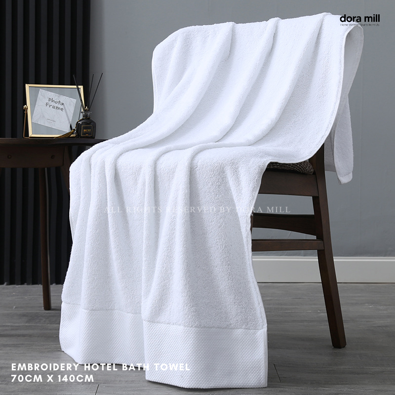 Dora Mill 100% Cotton Plain White Hotel Towel – Bath Towel / Face Towel #WTE