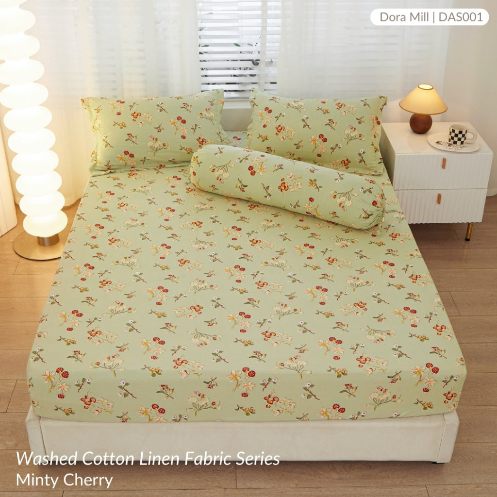 DORAMILL Wash Cotton Linen Ins Style Fitted Bedsheet #DAS