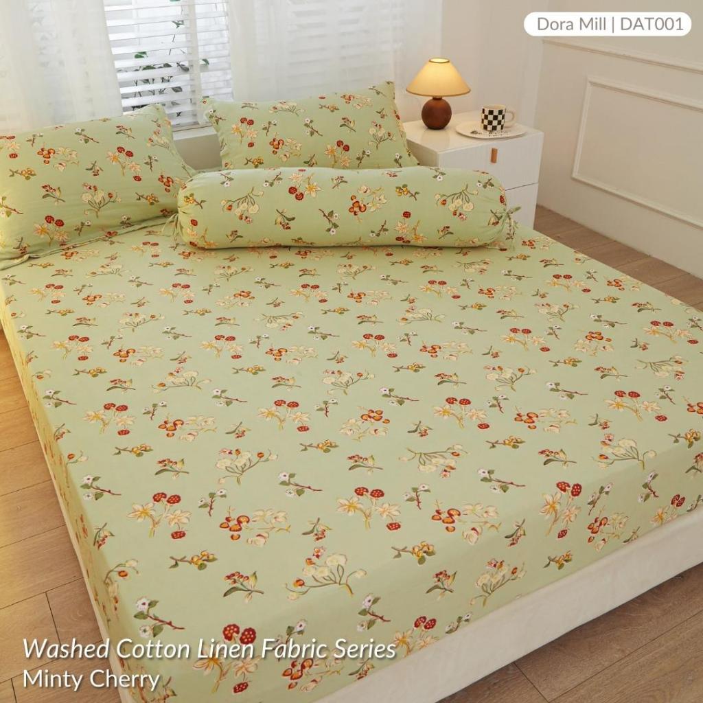 DORAMILL Wash Cotton Linen Ins Style Comforter Fitted Bedsheet Set #DAT