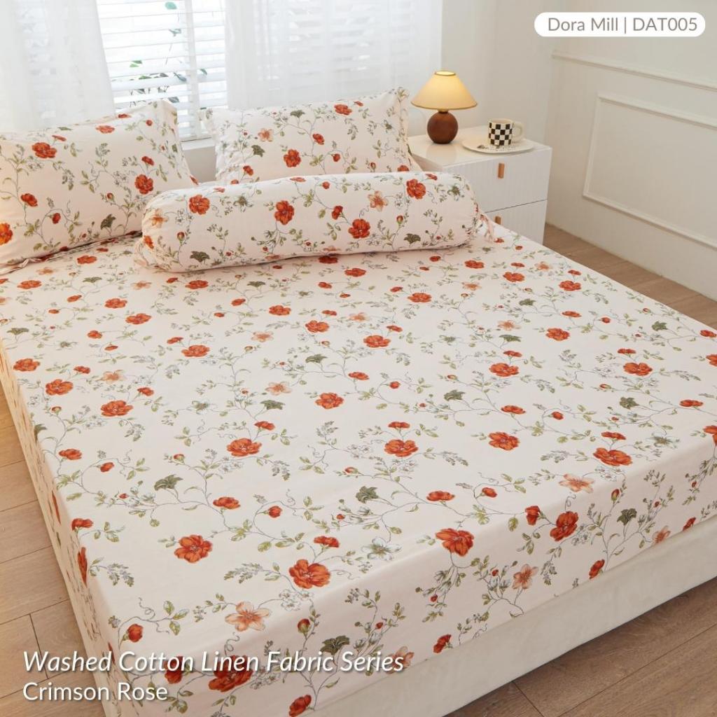 DORAMILL Wash Cotton Linen Ins Style Comforter Fitted Bedsheet Set #DAT
