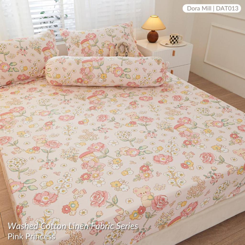 DORAMILL Wash Cotton Linen Ins Style Comforter Fitted Bedsheet Set #DAT