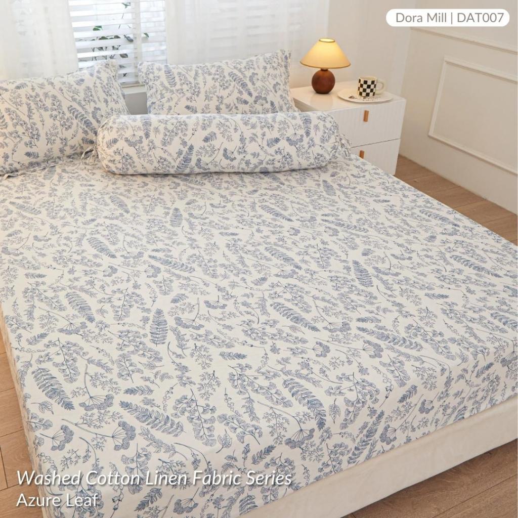 DORAMILL Wash Cotton Linen Ins Style Comforter Fitted Bedsheet Set #DAT