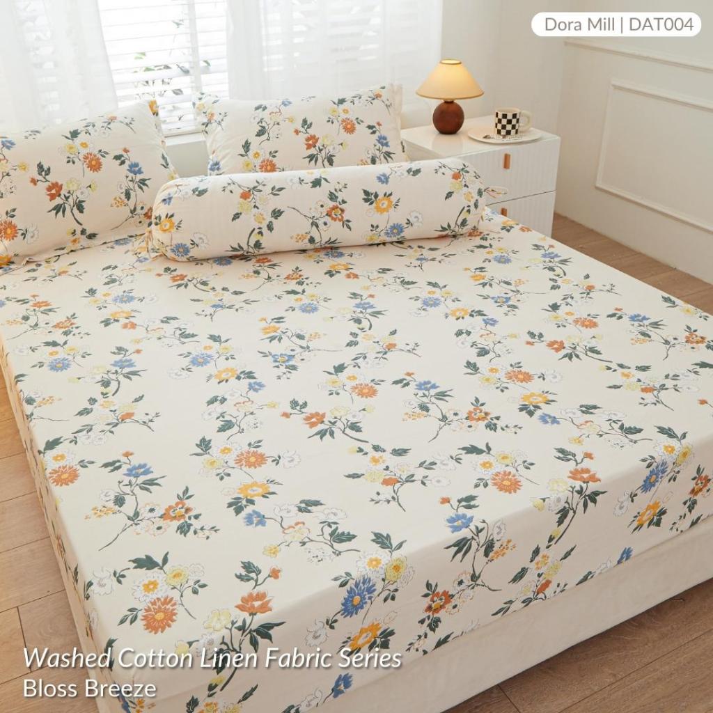 DORAMILL Wash Cotton Linen Ins Style Comforter Fitted Bedsheet Set #DAT