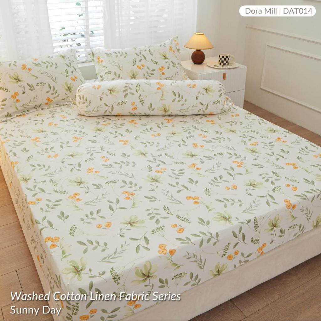 DORAMILL Wash Cotton Linen Ins Style Comforter Fitted Bedsheet Set #DAT