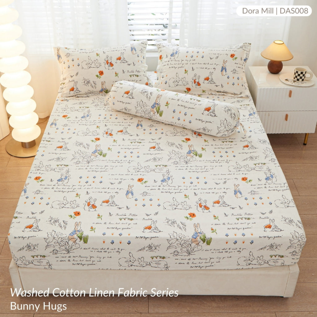 DORAMILL Wash Cotton Linen Ins Style Fitted Bedsheet #DAS