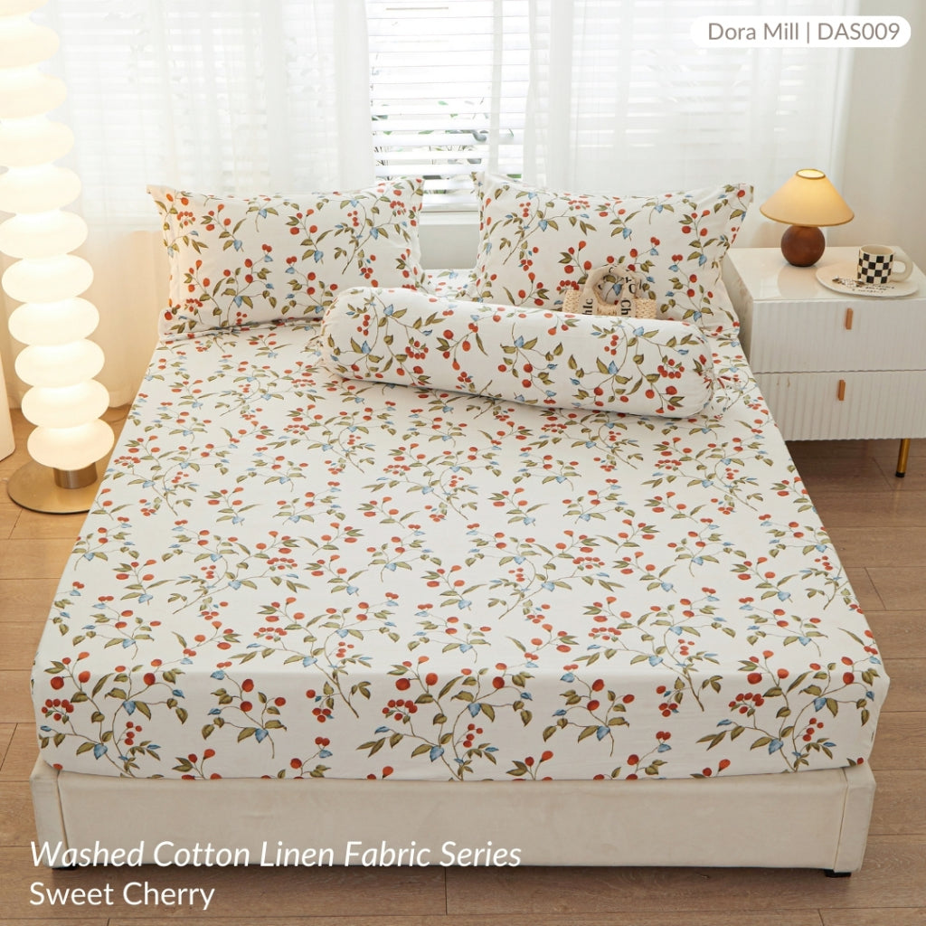 DORAMILL Wash Cotton Linen Ins Style Fitted Bedsheet #DAS