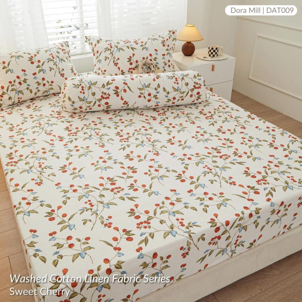 DORAMILL Wash Cotton Linen Ins Style Comforter Fitted Bedsheet Set #DAT