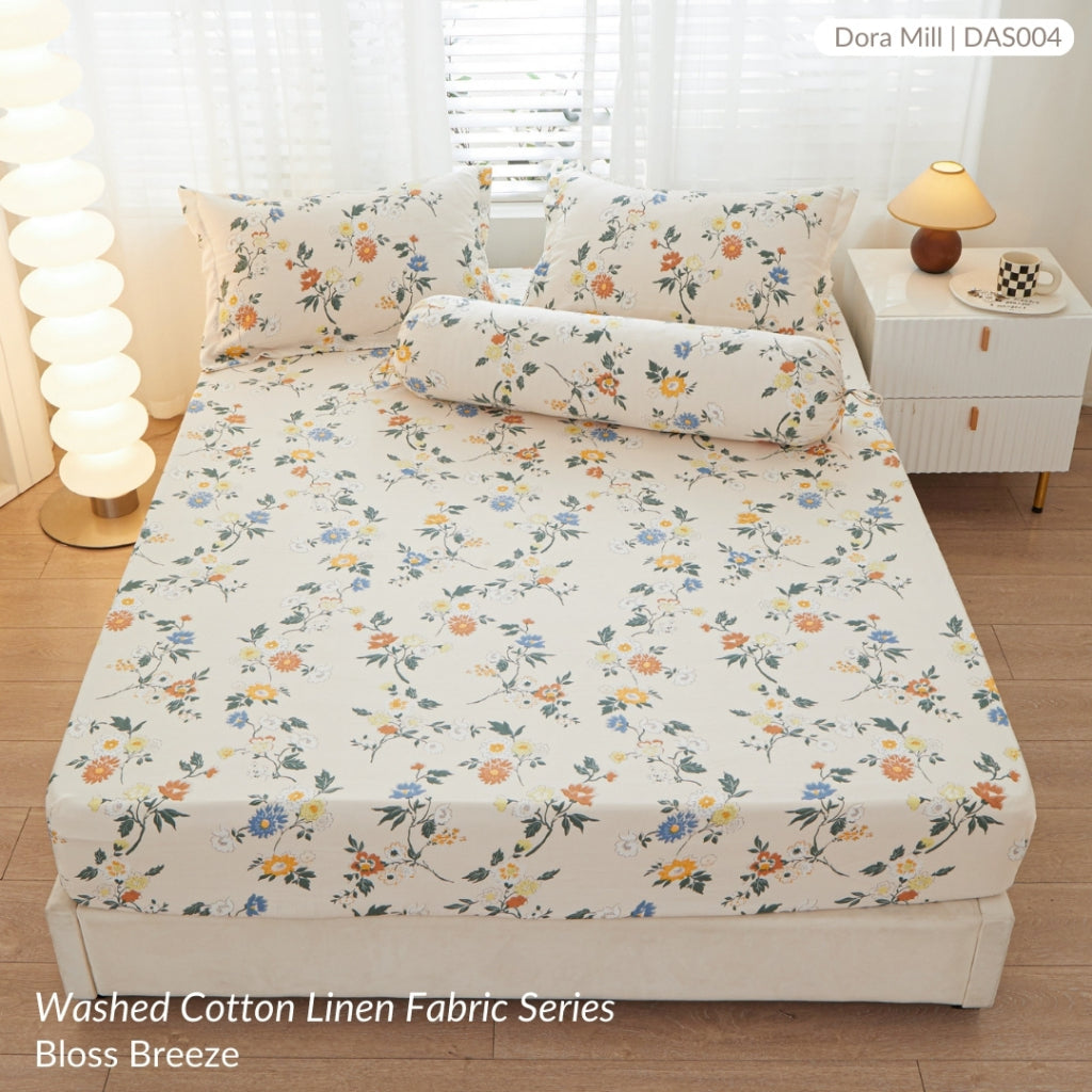 DORAMILL Wash Cotton Linen Ins Style Fitted Bedsheet #DAS