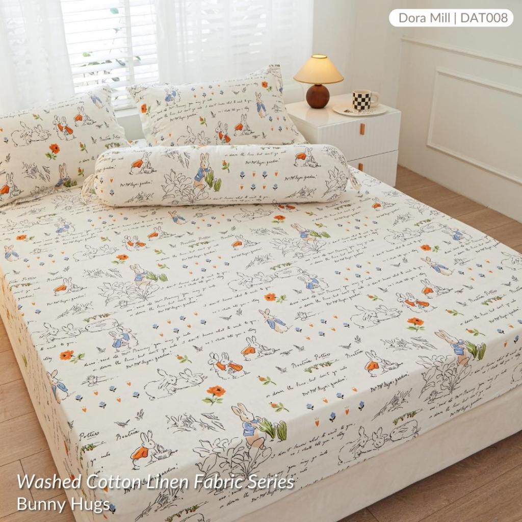 DORAMILL Wash Cotton Linen Ins Style Comforter Fitted Bedsheet Set #DAT