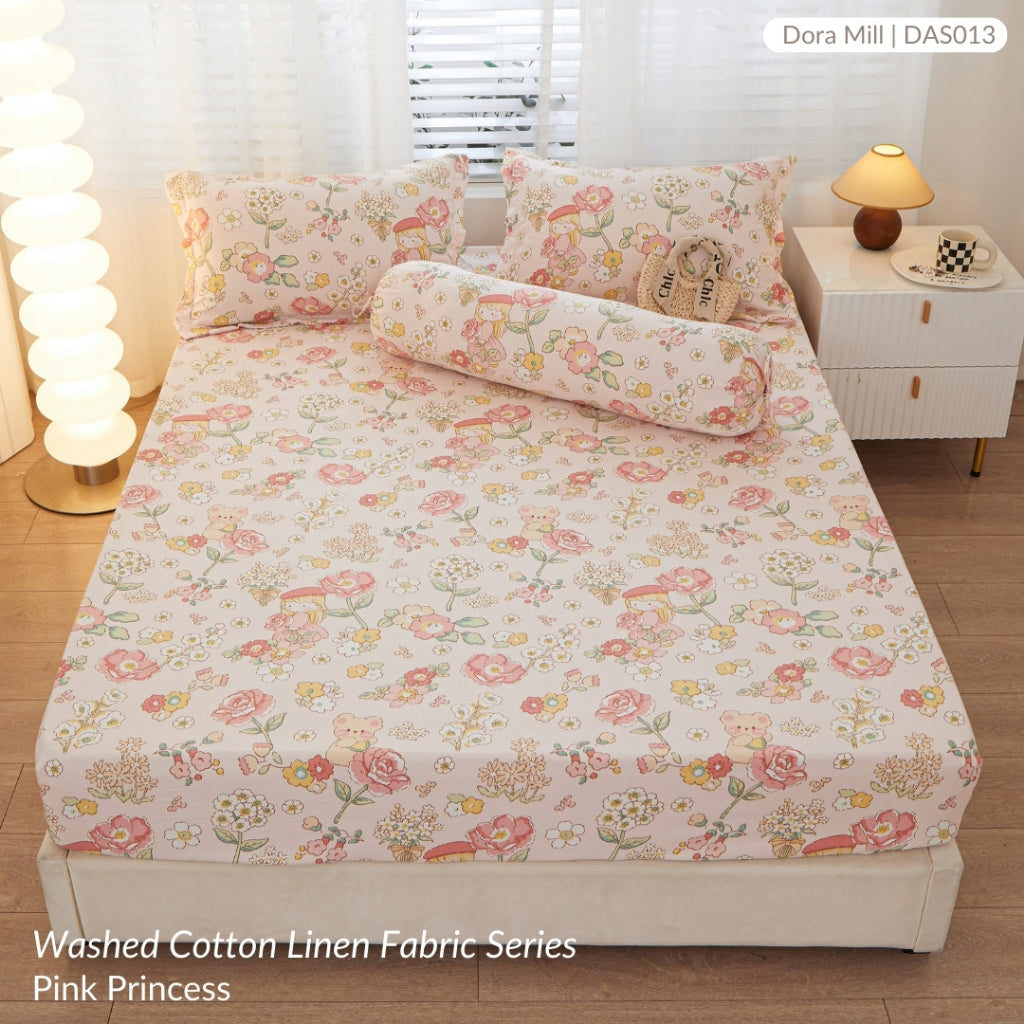 DORAMILL Wash Cotton Linen Ins Style Fitted Bedsheet #DAS