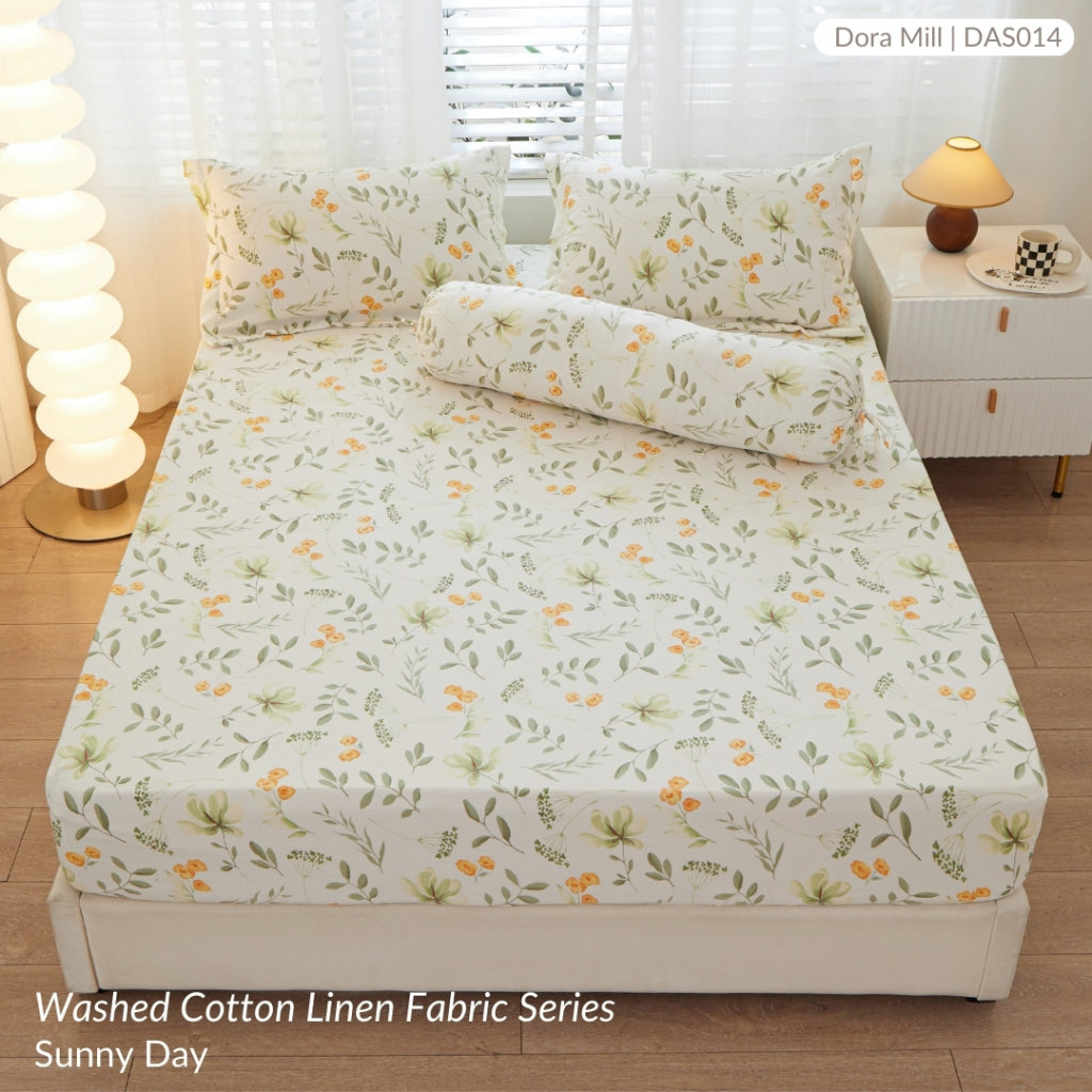 DORAMILL Wash Cotton Linen Ins Style Fitted Bedsheet #DAS