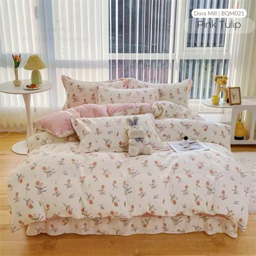 DORAMILL Cloud Cotton Quilt Cover Fitted Bedsheet Set #BQC