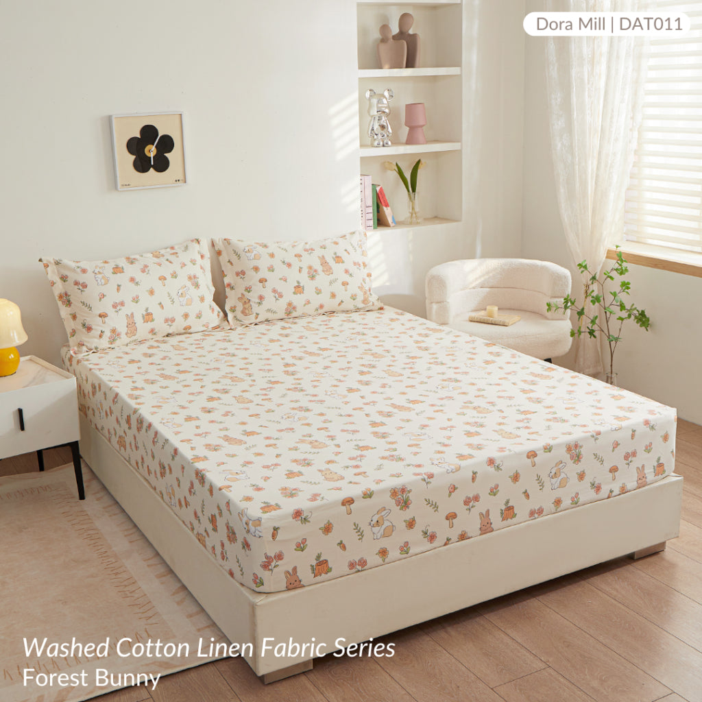 DORAMILL Wash Cotton Linen Ins Style Comforter Fitted Bedsheet Set #DAT