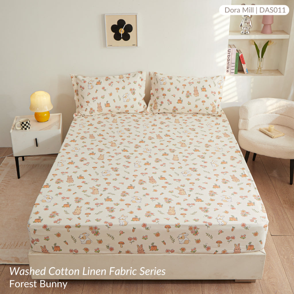 DORAMILL Wash Cotton Linen Ins Style Fitted Bedsheet #DAS