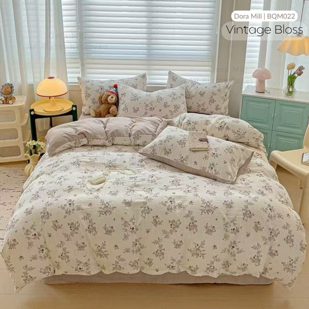 DORAMILL Cloud Cotton Quilt Cover Fitted Bedsheet Set #BQC
