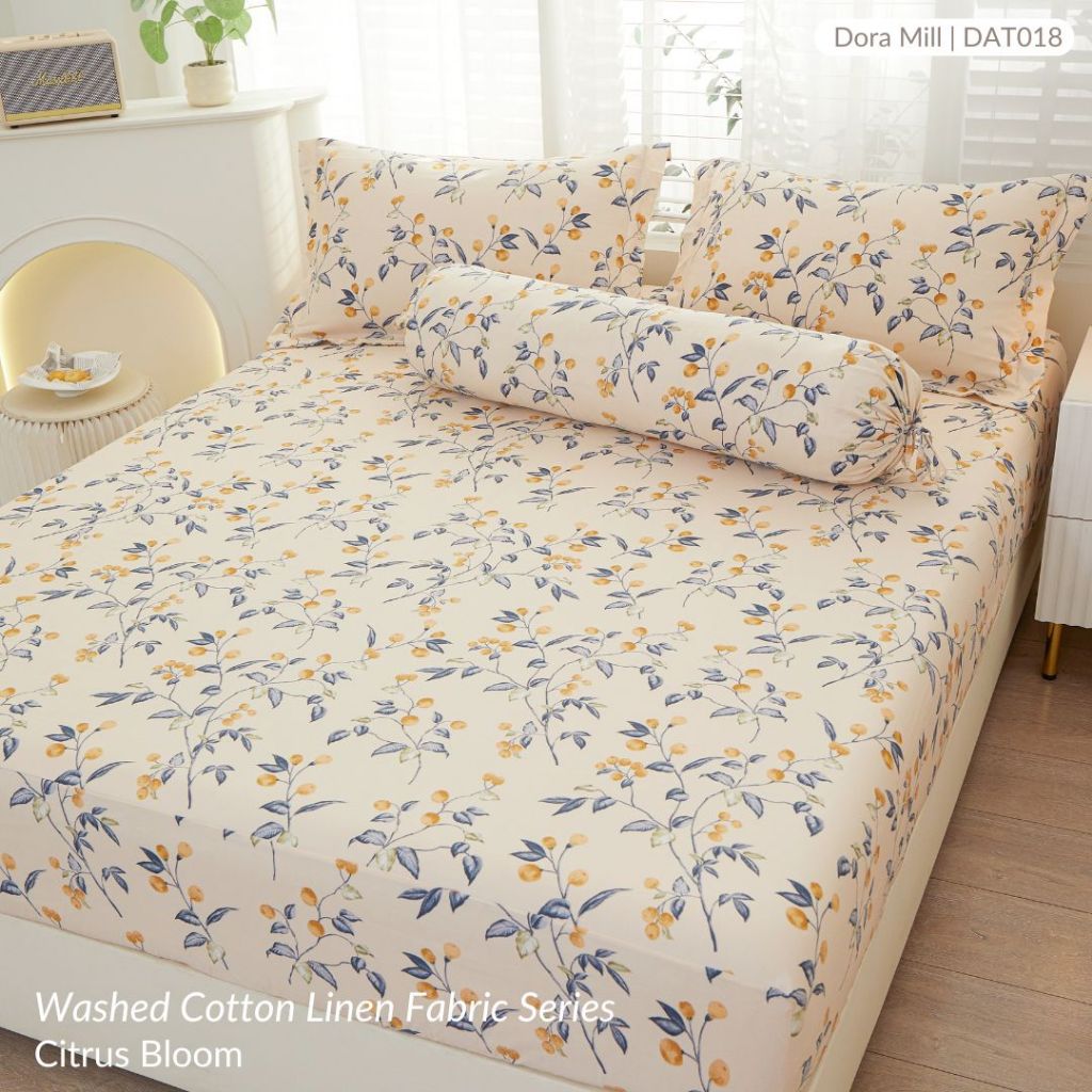 DORAMILL Wash Cotton Linen Ins Style Comforter Fitted Bedsheet Set #DAT