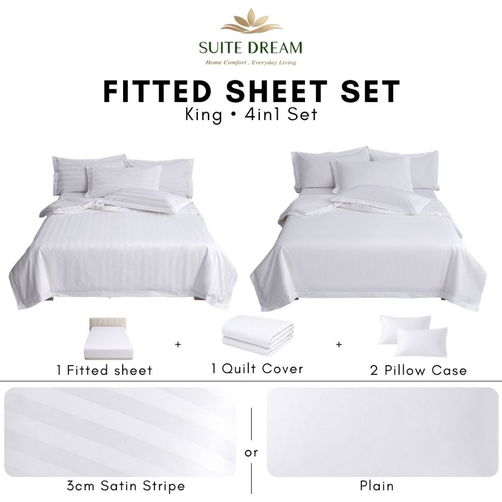 DORAMILL SatinWeave™ Essential 40 3cm Satin Stripe Hotel Quilt Cover Bedsheet Set