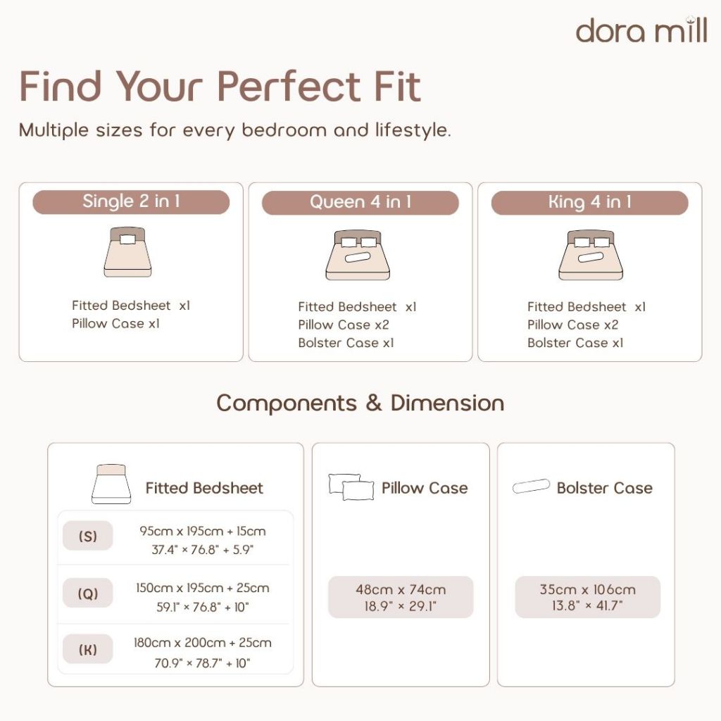 DORAMILL ConfyAir Plain Colour Fitted Bedsheet Set #BBP