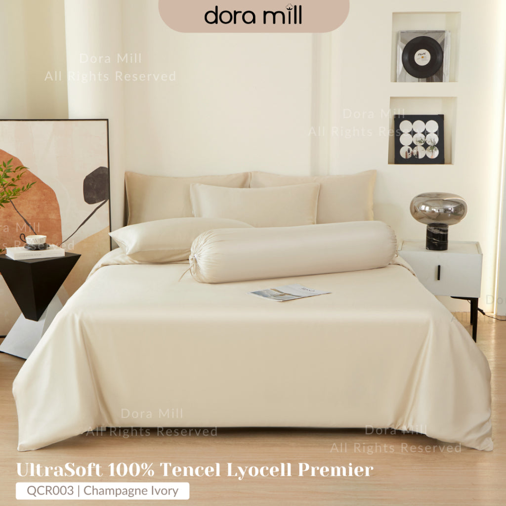 DORAMILL 60S 100% Tencel Lyocell Ultra Soft Fitted Bedsheet Pillow Case Bolster Case Quilt Cover 60S