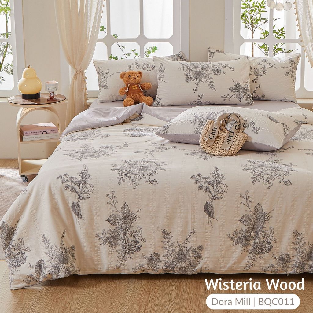 DORAMILL Cloud Cotton Quilt Cover Fitted Bedsheet Set #BQC