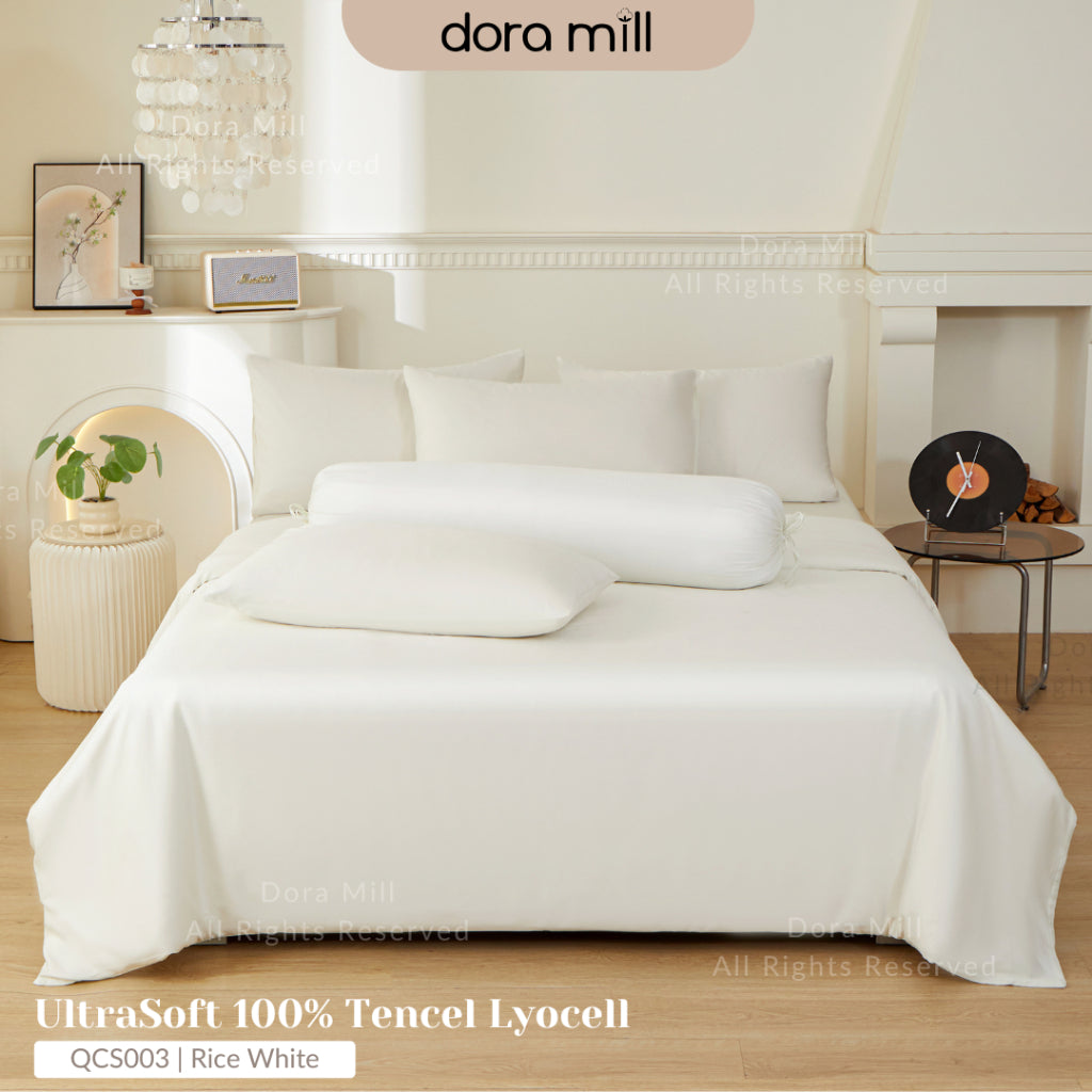DORAMILL 50S 100% Tencel Lyocell Ultra Soft Fitted Bedsheet Pillow Case Bolster Case Quilt Cover 50S