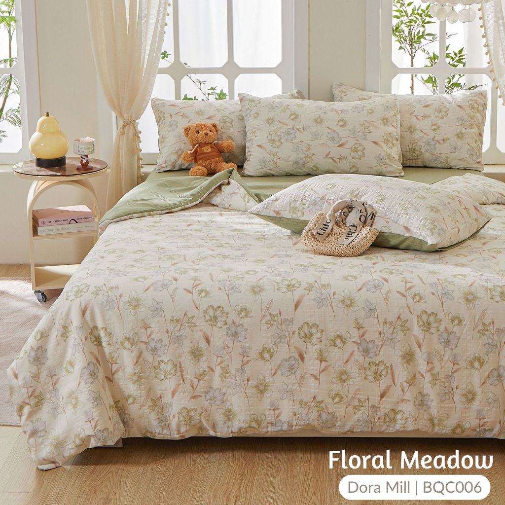 DORAMILL Cloud Cotton Quilt Cover Fitted Bedsheet Set #BQC