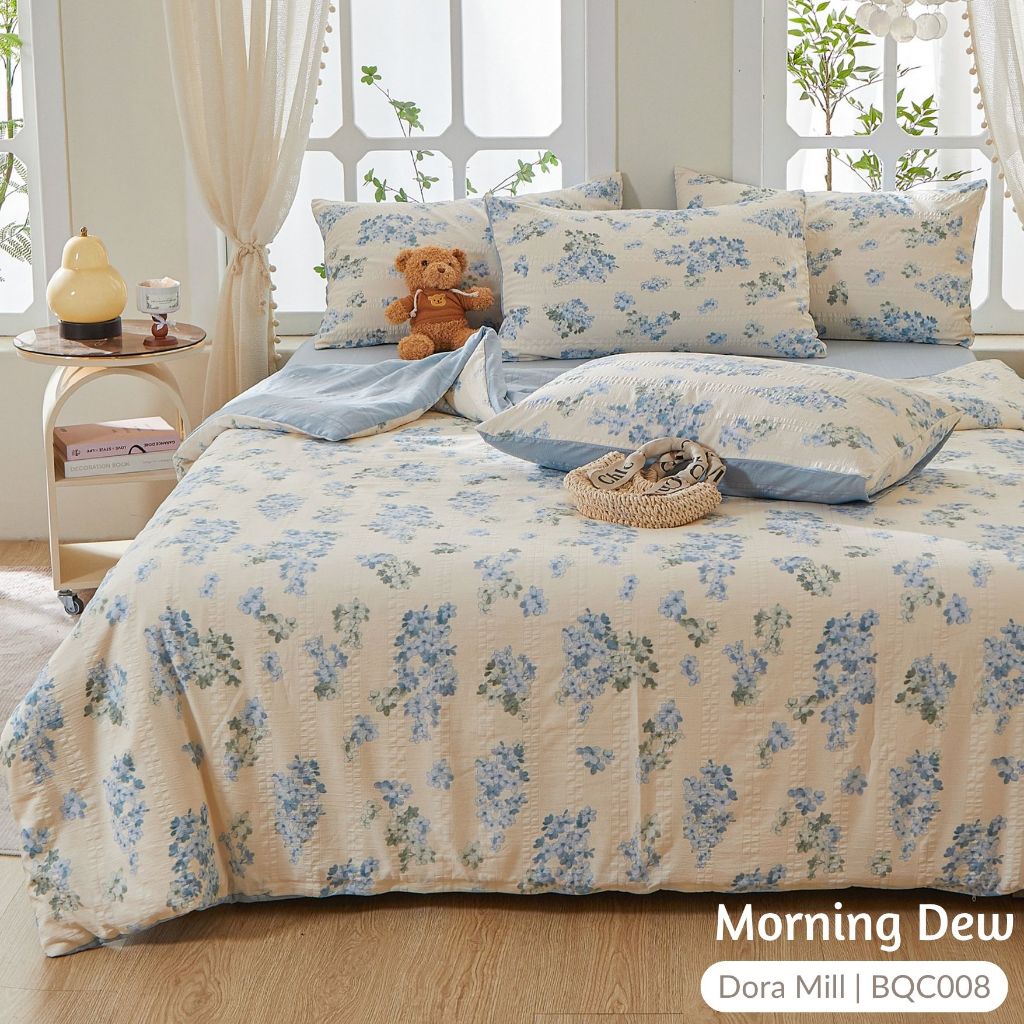 DORAMILL Cloud Cotton Quilt Cover Fitted Bedsheet Set #BQC