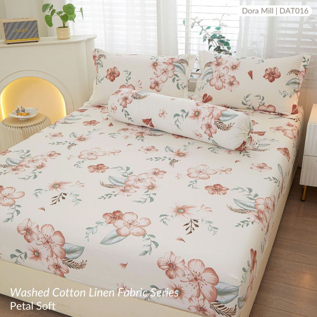 DORAMILL Wash Cotton Linen Ins Style Comforter Fitted Bedsheet Set #DAT