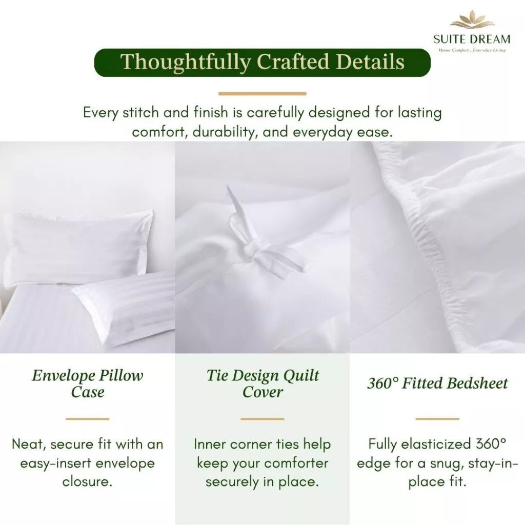 DORAMILL SatinWeave™ Essential 40 3cm Satin Stripe Hotel Quilt Cover Bedsheet Set