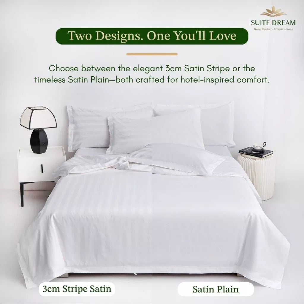 DORAMILL SatinWeave™ Essential 40 3cm Satin Stripe Hotel Quilt Cover Bedsheet Set
