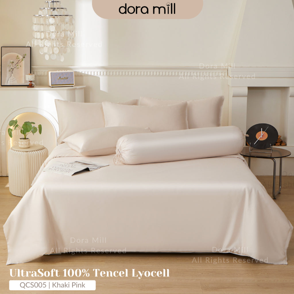 DORAMILL 50S 100% Tencel Lyocell Ultra Soft Fitted Bedsheet Pillow Case Bolster Case Quilt Cover 50S