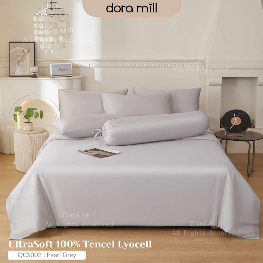 DORAMILL 50S 100% Tencel Lyocell Ultra Soft Fitted Bedsheet Pillow Case Bolster Case Quilt Cover 50S