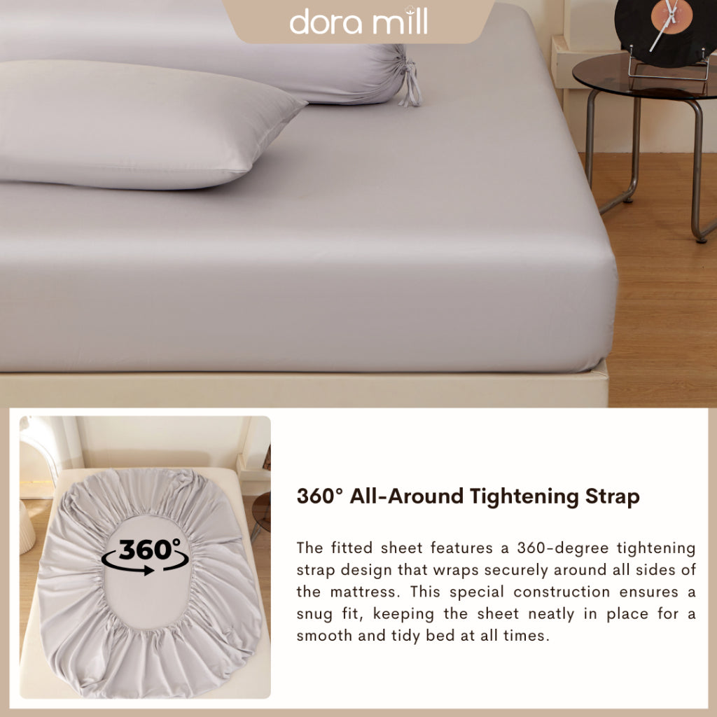 DORAMILL 50S 100% Tencel Lyocell Ultra Soft Fitted Bedsheet Pillow Case Bolster Case Quilt Cover 50S