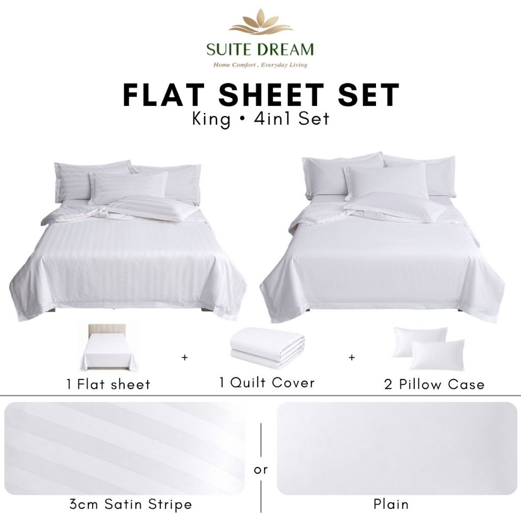 DORAMILL SatinWeave™ Essential 40 3cm Satin Stripe Hotel Quilt Cover Bedsheet Set