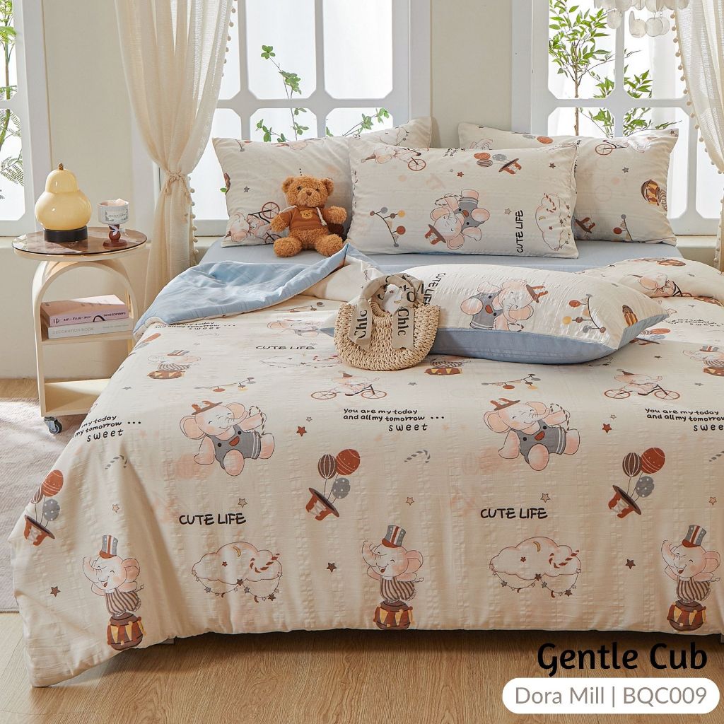 DORAMILL Cloud Cotton Quilt Cover Fitted Bedsheet Set #BQC