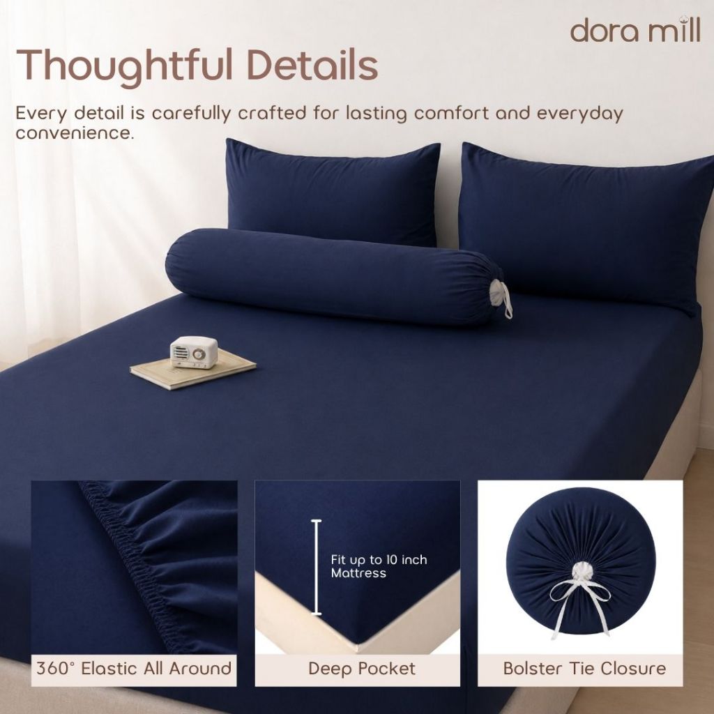DORAMILL ConfyAir Plain Colour Fitted Bedsheet Set #BBP