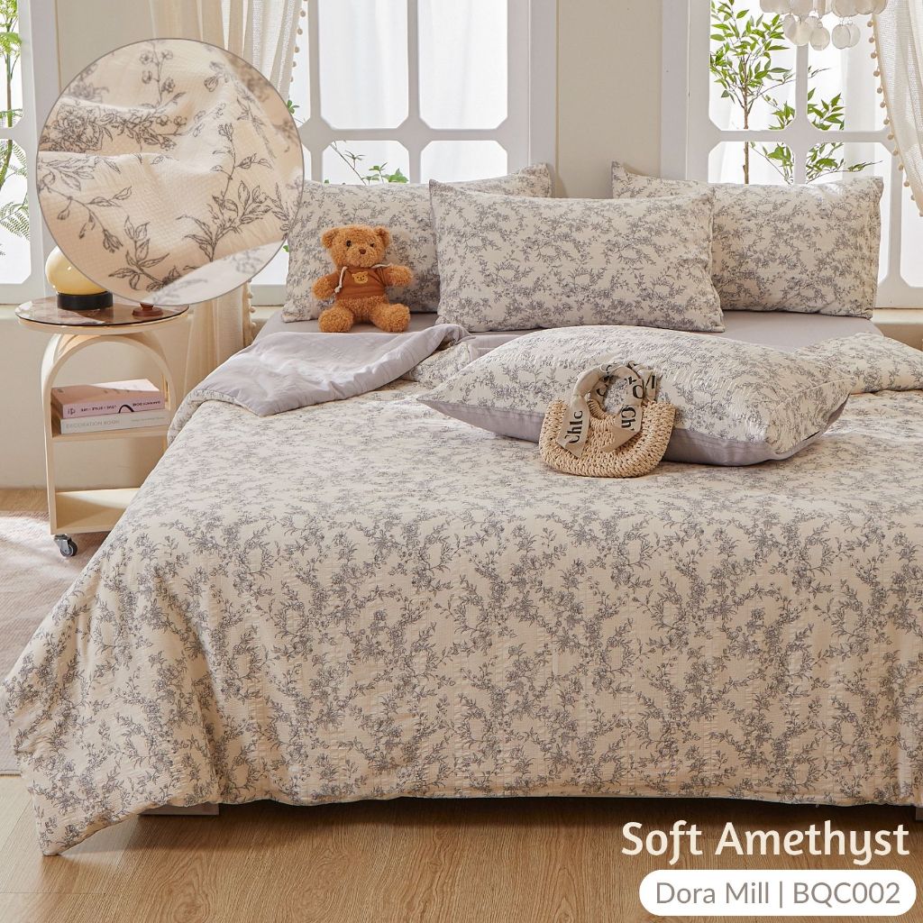 DORAMILL Cloud Cotton Quilt Cover Fitted Bedsheet Set #BQC