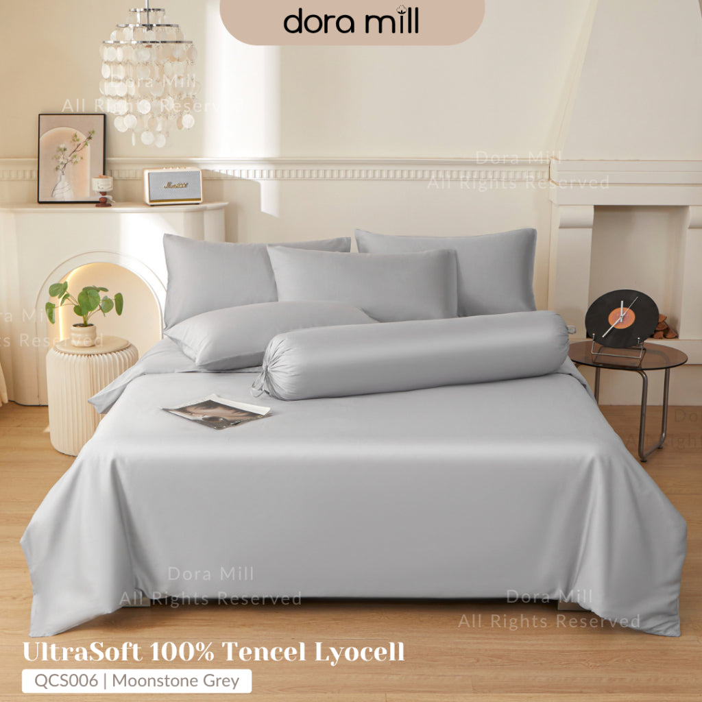 DORAMILL 50S 100% Tencel Lyocell Ultra Soft Fitted Bedsheet Pillow Case Bolster Case Quilt Cover 50S