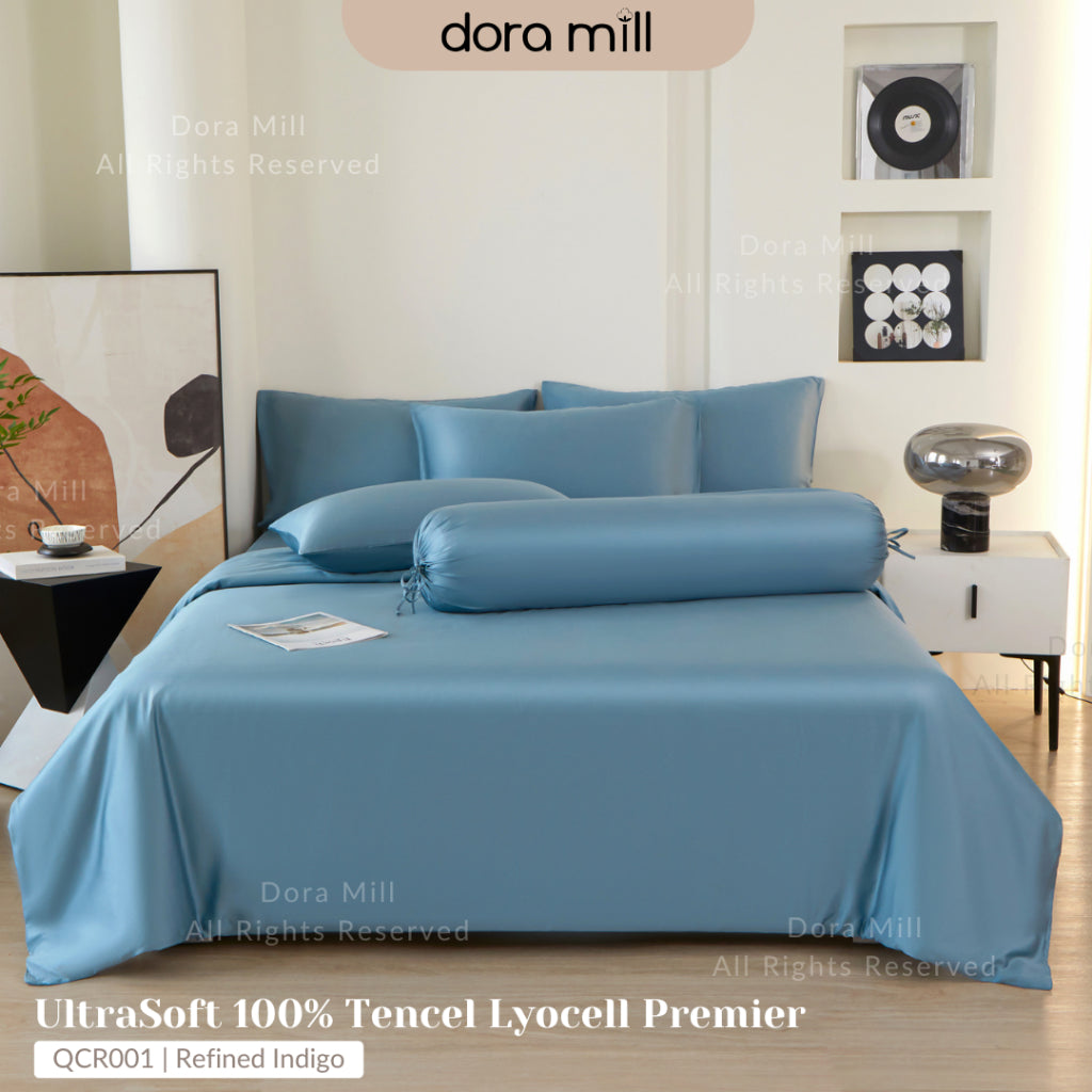 DORAMILL 60S 100% Tencel Lyocell Ultra Soft Fitted Bedsheet Pillow Case Bolster Case Quilt Cover 60S