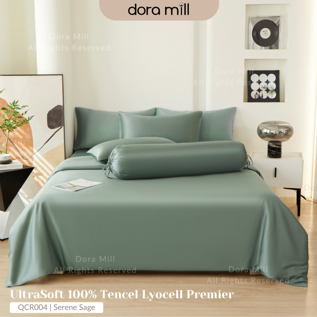 DORAMILL 60S 100% Tencel Lyocell Ultra Soft Fitted Bedsheet Pillow Case Bolster Case Quilt Cover 60S
