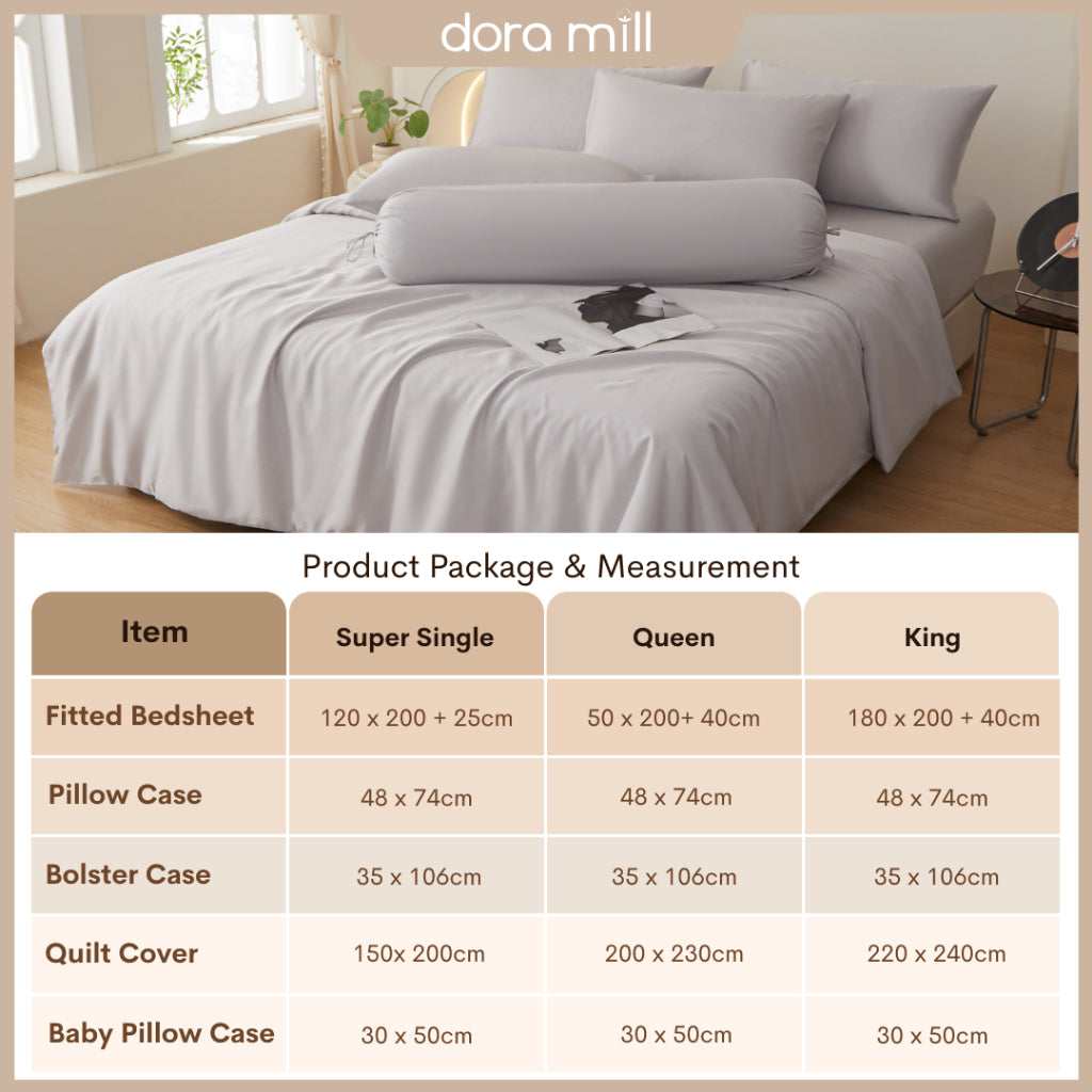 DORAMILL 50S 100% Tencel Lyocell Ultra Soft Fitted Bedsheet Pillow Case Bolster Case Quilt Cover 50S