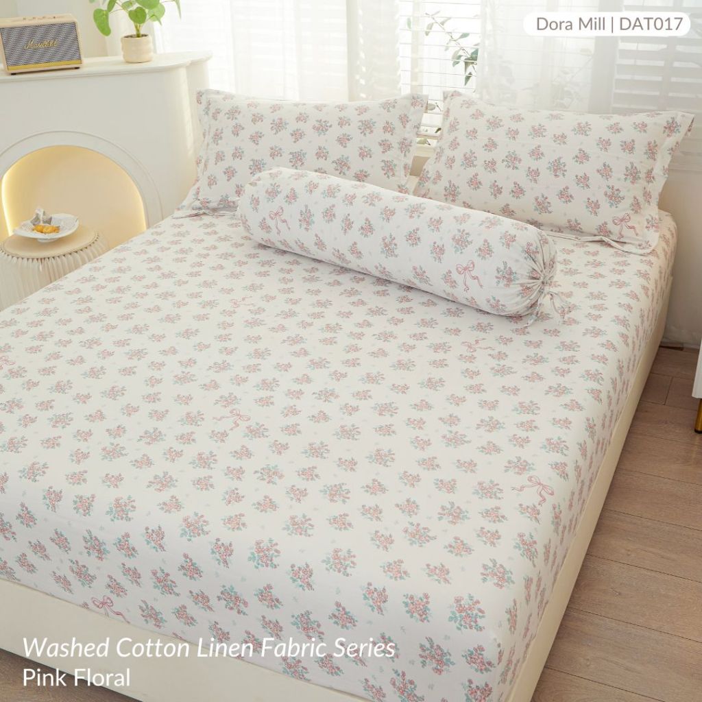 DORAMILL Wash Cotton Linen Ins Style Comforter Fitted Bedsheet Set #DAT